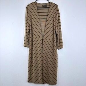 Chico's Travelers Size XL 16 Open Front Duster Cardigan Striped Tan Black